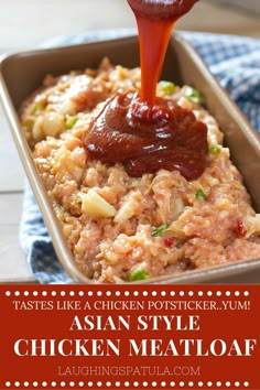 Asian Style Chicken Meatloaf, Asian Style Meatloaf, Asian Meatloaf Recipes, Potsticker Casserole, Chicken Loaf Recipe, Japanese Meatloaf, Chicken Meatloaf Recipes, Asian Meatloaf, Meatloaf Chicken