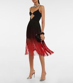 Luxury Chic Midi Dress With Fringe, Luxury Festive Fringe Dress, David Koma Dress, David Koma Pre Fall 2023, David Koma Skirt, Black Fringe Dress, David Koma, Black Fringe, Fringe Dress