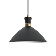 a black and gold pendant light hanging from a ceiling