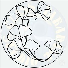 a black and white drawing of flowers in a circle