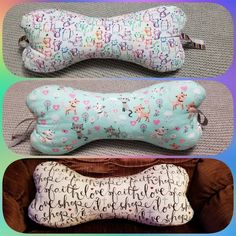 three different types of dog bone pillows