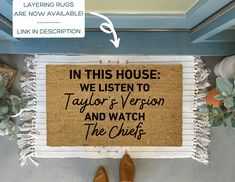 Welcome guests in clever style with this Taylor's Version and Football Funny Doormat! The perfect gift for the ultimate Swiftie, this mat expresses your enthusiasm with a humorous greeting that only true fans of TS can appreciate. Product Overview The perfect doormat for a fun, clever theme. An affordable, ideal housewarming gift for newlyweds or your friends. Available in 3 sizes; Small, 16x24 inches, Standard size, 18 x 30 inches and Oversized, 24x36 inches to fit most doors. Made in the USA f Entrance Mats, Weathered Paint, Family Theme, Layered Rugs, Funny Doormats, Custom Doormat, Football Funny, Entrance Mat, Newlywed Gifts