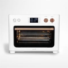 an oven with the door open and it's light on in front of white background