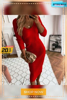 Long Sleeve Pit Strip Dress V-neck Bodycon Dress For Winter, Fall Bodycon V-neck Dress, Winter Bodycon V-neck Dress, Casual Fall Midi Dress For Going Out, Fall Long Sleeve Midi Dress For Going Out, Trendy Winter Midi Dress For Party, Winter Bodycon Dress For Brunch, Winter Brunch Bodycon Dress, Trendy Winter Party Midi Dress