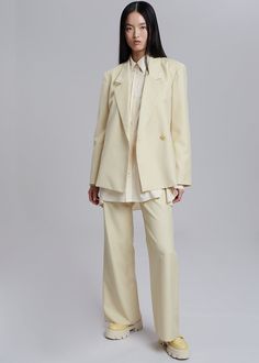 Tolko Pants - Beige Pants The Frankie Shop Chic Tailored Suits With Button Cuffs, Chic Suits With Notch Lapel And Button Cuffs, Chic Button-up Suits For Formal Occasions, Spring Business Casual Suits With Button Cuffs, Spring Workwear Suits With Button Cuffs, Chic Tailored Suit With Button Closure, Chic Semi-formal Pantsuit With Double Button Closure, Chic Business Suits With Button Cuffs, Chic Pantsuit With Button Closure And Lapel Collar