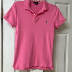 Nwt - Never Worn Basic Pink Summer Shirt, Pink Fitted Short Sleeve Shirt, Pink Fitted Cotton Shirt, Pink Fitted Collared Shirt, Fitted Pink Cotton Shirt, Ralph Lauren Pink Spring Top, Ralph Lauren Pink Top For Spring, Fitted Ralph Lauren Pink Top, Fitted Pink Ralph Lauren Top