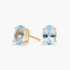 Pop on a pair of these classic oval cut aquamarine stud earrings to add color to any outfit. With handcrafted 14k gold settings, these oval aquamarine studs are as durable as they are stylish. Classic Light Blue Oval Jewelry, Zales Zales, Aquamarine Studs, Petite Earrings, March Birthday, Solitaire Studs, Aquamarine Stone, Icy Blue, Aquamarine Blue