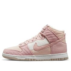 This offering of the Nike Dunk High arrives in Pink-colored hues atop a Cream, Grind-constructed outsole. The shoe comes constructed in a mix of recycled fabrics taking part of the brand’s “Move to Zero” campaign. Other details includes a fleece liner and insoles with the trademarked “Toasty” tag as a nod to keeping your feet warm. SKU:DN9909-200 Release Date: 8 Dec 2021 Color: Rusty Pink/Linen/White (SNKR/Skate/Women's/High Top) Rusty Pink, Air Max 90 Black, Nike Air Flight, Nike Waffle, Reebok Club C, Discount Nikes, Nike Dunk High, Dunk High, Linen White