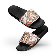 A must-have for the summer: these women's slides. A pair of these will keep you comfy throughout your day of beach or pool activities, thanks to the cushioned upper strap and the textured footbed.  * Cushioned and durable faux leather upper strap * Lightweight polyurethane (PU) outsole * Contoured, textured footbed * Stitched around the upper perimeter for extra durability * Spot clean only * Printed, cut, and handmade * Blank product sourced from China Important: This product is available in th Summer Non-slip Slip-on Slides, Synthetic Slide Flip Flops With Textured Footbed, Non-slip Summer Slip-on Slides, Trendy Slide Flip Flops For Leisure, Trendy Synthetic Slides For Swimming, Synthetic Slide Sandals For Swimming, Non-slip Slip-on Slides For Beach Season, Non-slip Slip-on Slides For Beach, Trendy Cushioned Slides For Beach Season