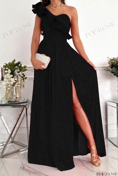 Sensual Floral Print Maxi Dress with Open Design Chiffon A-line Dress For Date Night, Chic Solid Color Prom Dress, Chiffon Off-shoulder Midi Dress For Party, Off-shoulder Chiffon Midi Dress For Parties, Party Maxi Dress With Split, Chiffon V-neck Dress For Date Night, Off-shoulder Solid Color Dress For Night Out, Solid Color Maxi Dress For Summer Prom, Black Maxi Dress For Summer Prom