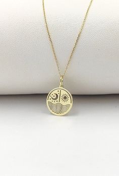 Welcome to ElegantGoldJewels, Find all the information you need about your charm: Material of pendant: 14K Solid Gold Stamp: 585 (14K) Thickness: 0.5mm Jumpring Diameter: 4mm The pendant is available in 6 sizes: - 15mm / 0.59 inches - 18mm / 0.70 inches - 20mm / 0.78 inches - 22mm / 0.86 inches - 24mm / 0.94 inches - 26mm / 1.02 inches - 28mm / 1.10 inches - 30mm / 1.18 inches Chains Information: Rolo Chain: -14K Real Gold - 0.70mm thick - Spring Ring Clasp - 16 inches / 40cm - 0.72 grams - 18 i Everyday Round Charm Necklace With Moon Phase, Round Yellow Gold Charm Necklaces With Moon Phase, Symbolic Round Necklace With Moon Charm, Round Yellow Gold Charm Necklace With Moon Phase, Adjustable Round Moon Charm Necklace, Everyday Sun And Moon Design Round Jewelry, Celestial Style Charm Necklace With Coin Pendant, Yellow Gold Moon Phase Round Charm Necklaces, Yellow Gold Moon Phase Charm Necklace