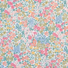 an image of a flowery pattern on a white background with pink, yellow and blue flowers