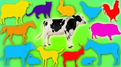 a group of different colored cows standing next to each other on a green and blue background