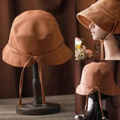 Stay stylish and protected with our rich brown bucket hat. Made from breathable cotton, it features a slightly flared brim for sun protection, an adjustable chin strap, and a decorative back tie for a secure and elegant fit. Foldable for easy storage, it's perfect for beach trips, hiking, and gardening. Enjoy comfort a Cheap Adjustable Summer Bucket Hat, Sew Hacks, Brown Bucket Hat, Cute Bucket Hat, Leather Beret, Barista Fashion, Knit Beret, Personalized Hats, Hat Beret