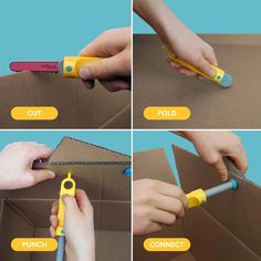 the instructions for how to make an origami box out of cardboard and construction tools