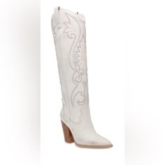 Without Box, Store Display Size 10 Color White Distressed A Western Boot Is A Requirement For Any Wardrobe And Were Obsessed With Lashes. This Knee-High Pair Features Whipstitching Detail And A Towering Block He 3.75 Inch Heel Height Measurements: 15.75 Inch Shaft Circumference, 14.25 Inch Shaft Height Leather Upper Material Vegan Leather And Textile Lining Vegan Leather Sock Synthetic Sole This Product Is Made With Premium Leather And Is Individually Hand Finished. As A Result, The Product Can Vary Slightly From The Pictures. White Boots With Stacked Heel And Snip Toe, White Snip Toe Boots With Stacked Heel, White Heeled Boots With Reinforced Heel And Snip Toe, White Snip Toe Heeled Boots With Reinforced Heel, White Snip Toe Heeled Boots For Spring, Shoes Steve Madden, Box Store, Leather Socks, Western Boot