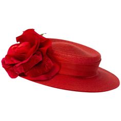 40s Red Straw Hat w/ Rose. Vintage Head Accessories, Red Hats For Women, Cute Red Hat, Red Summer Hat, Vintage Red Hats For Spring, Vintage Red Summer Hat, Scarlet Woman, Red Novelty Hat, Luxury Vintage Red Hat