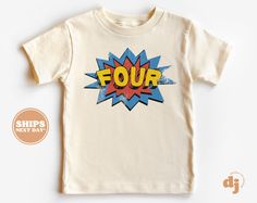 "4th Birthday Toddler Shirt - Four Kids Birthday Shirt - Fourth Birthday Natural Toddler Tee All of the shirts and bodysuits at our shop are CPSIA compliant. We only use Eco-friendly, water-based inks that are also CPSIA compliant and boasts strong washability (highest score on AATCC wash test).  So rest assure to put them on your little ones!  ** COLOR OF T-SHIRTS WILL VARY SLIGHTLY DUE TO LIGHTING AND/OR MONITOR SETTINGS ** DETAILS OF BABY BODYSUITS & T-SHIRTS MAY VARY SLIGHTLY FROM PRODUCT PHOTOS BASED ON AVAILABLE INVENTORY HOW TO ORDER: Please follow these 5 simple steps: 1. Select the style and size you want in the \"Style (Size)\" option.  2. Select the shirt color you want in the \"Color\" option. 3. [APPLICABLE ONLY ON CERTAIN LISTINGS] Follow the instructions to fill out the \"Ad 6th Birthday Boys, Kids Birthday Shirt, Sixth Birthday, Kids Birthday Shirts, Fourth Birthday, Four Kids, Birthday Boy Shirts, Birthday Girl Shirt, Birthday Tee