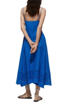 A graceful folded neckline brings dimension to a breezy dress made from cotton and linen and bordered with an embroidered-eyelet hem. Slips on over head V-neck Adjustable straps 75% cotton, 25% linen Machine wash, line dry Imported Cotton Linen Dresses, Breezy Dress, Blue Fits, Designer Clothes For Men, Modern Outfits, Toddler Girl Outfits, Women's Summer Fashion, Dress Romper, Nordstrom Dresses