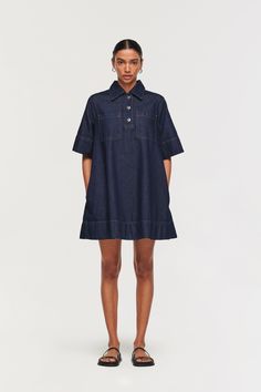 Wardrobe List, Grace Dress, Denim Waistcoat, Short Sleeve Denim, Runway Outfits, Contrast Top, Denim Midi Dress, Denim Pocket, London Street Style