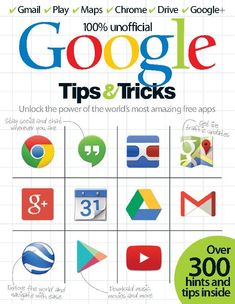 the cover of google tips and tricks, with an image of various icons on it