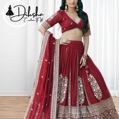 Maroon color Sequence Embroidery work Designer Lehenga Choli for Any Function Ghagra Choli Bridesmaid Lehenga Party Wear Bridalwear                          Code:- LW-7114   Lehenga :- (Full-Stitched Fabric & Work :- Faux Blooming Georgette With Heavy Sequins Embroidered work Length :- 42'' Waist  :- 42''  Inner :- Cotton Flair :- 3.5 Mtr Closure:- Chain Attached & With Dori Latkan Stitching Type :- Stitched Can-Can And canvas Blouse:- (Unstitched Fabric & Work :- Faux Blooming Georgette with He Diwali Reception Sharara With Dori Work, Semi-stitched Anarkali Choli With Cutdana, Traditional Wear With Dori Work For Eid Reception, Wedding Choli With Dabka Work For Festivals, Semi-stitched Sets For Reception And Festivals, Floor-length Art Silk Lehenga With Dabka Work, Eid Lehenga In Dola Silk With Dabka Work, Bollywood Style Semi-stitched Sharara With Dori Work, Eid Dola Silk Lehenga With Dabka Work