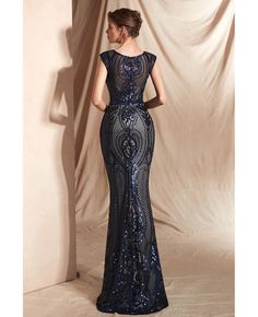 Buy Sexy Navy Blue Sequin-lace Evening Dress In Long Mermaid at wholesale price online. Free shipping and pro custom service since 2009. Black Prom Gown, Navy Blue Sequin Dress, Night Club Dresses, Evening Wear Dresses, Celebrity Party, Blue Sequin Dress, Mermaid Sequin, Prom Long, Long Evening Dress