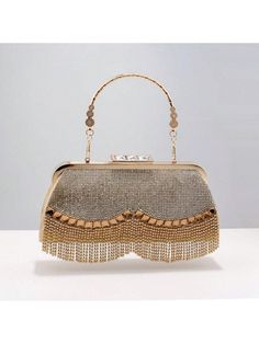 These Dazzling Diamonds banquet handbags are the perfect addition to any formal event. With elegant tassels and intricate beaded detailing, these handbags exude luxury and sophistication. Crafted with high-quality materials, they are both stylish and durable. Elevate your style and make a statement with these stunning handbags. Color : Gold Details : Beaded, Fringe Magnetic : No Closure Type : Buckle Strap Type : Chain Style : Glamorous, Minimalist Pattern Type : Plaid Bag Size : Small Type : Sq Luxury Formal Clutch With Tassels, Luxury Formal Bag With Beaded Fringe, Luxury Bags With Beaded Fringe, Luxury Party Bag With Tassels, Gold Fringe Party Bag, Party Clutch Bag With Beaded Fringe, Party Clutch With Beaded Fringe, Party Clutch Bags With Beaded Fringe, Beaded Fringe Clutch For Party