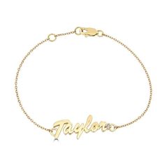 Finally, a nameplate bracelet without the markups. Create a dainty name bracelet with your name or a loved ones. Choose up to 12 letters! Choose the metal type you like best: 14K white gold, 14K yellow gold, or 14K rose gold. We'll add a .03 carat diamond at the end. Read more about the popularity of nameplate necklaces here. CUSTOMIZATION We can customize any piece of fine jewelry. Please submit a request here if you would like to make adjustments to this personalized name bracelet. Customizati Luxury Classic Gold Name Bracelet, Luxury Elegant White Gold Name Bracelet, Customized 14k Gold Jewelry For Formal Occasions, Elegant Personalized Sterling Silver Name Bracelet, Customizable 14k Gold Bracelet, Elegant Customizable Bracelets As Personalized Gifts, Customizable 14k Gold Bracelet Jewelry, Elegant Customizable Bracelets For Personalized Gifts, Elegant Custom Name Bracelet For Personalized Gift