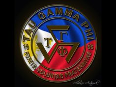 the logo for the gama phi fraternity is shown in red, white and blue