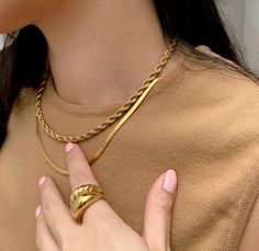 Becca Gold Snake Chain Necklace - Waterproof Jewelry Shiny Necklace, Plating Method, Gold Snake Chain, Herringbone Necklace, Gold Rope Chains, Snake Chain Necklace, Collar Bone, Rope Chain Necklace, High End Watches