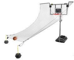 a basketball goal with two balls in it and an electronic basketball net attached to the backboard