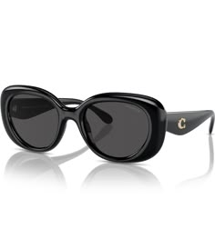 From COACH&#x2C; these women's sunglasses feature: Plastic/Acetate frameOval shapeSolid flash lensRx ableNon-polarizedApprox. 53mm lens-21mm bridge-140mm templeImported. Coach Sunglasses Women, Round Face Sunglasses, Black Round Sunglasses, Big Sunglasses, Kate Spade Sunglasses, Designer Shades, Coach Sunglasses, Obx Dr, Sunglasses Women Designer