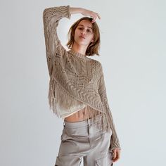 4331/050 New With Tags 100% Acrylic Long Sleeves And Fringe Openwork Knit Sweater With A Round Neckline Boho Sweater, Zara Sweater, Modern Outfits, Fashion Flats, Round Neckline, Knit Sweater, Knitted Sweaters, Scoop Neck, Sweaters For Women