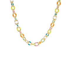 enamel splatter link necklace 16" chain with 2" extension and lobster claw closure By Marlyn Schiff Multicolor Link Chain Jewelry, Trendy Enamel Necklace With Adjustable Chain, Multicolor Link Jewelry With Adjustable Chain, Multicolor Adjustable Chain Link Necklace, Multicolor Chunky Chain Link Jewelry, Trendy Multicolor Jewelry With Delicate Chain, Trendy Link Necklaces With Lobster Clasp, Multicolor Enamel Charm Necklaces, Trendy Multicolor Charm Necklace With Lobster Clasp