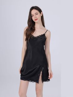 Indulge in the allure of our best-selling 100% Mulberry Silk Camisole Sensual Lace Nightgown, a perfect choice for spring and summer. This exquisite piece blends the seduction of lace with the luxurious touch of genuine silk. Embrace the European-American style, creating a fashion statement wherever you go. Designed for leisure, breathability, and a restful night's sleep, this nightgown is not just a garment—it's an experience. The skin-friendly, soft, and smooth feel against your skin elevates V-neck Slip For Summer Nights, Elegant Summer Nightgown For Sleep, Elegant Summer Nightgown For Bedtime, V-neck Coquette Sleep Dress, Summer Wedding Nightgown With Built-in Bra, Flirty V-neck Slip Dress For Night, Elegant Summer Bedtime Camisole, Sleeveless Coquette Nightgown With Built-in Bra, Elegant Summer Slip Dress For Bedtime