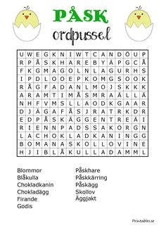 an easter word search with two chicks and the words's name are in green