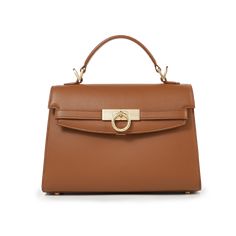 Inspired by Grace Kelly's enduring style, the Grace Top Handle Bag is meticulously crafted from premium USA full-grain textured calfskin leather, ensuring both durability and elegance. Its timeless and versatile design features a thoughtfully structured interior that comfortably accommodates all your everyday essentials. Whether day or night, you'll find yourself instinctively reaching for this chic and easy-to-wear masterpiece. Brown Top Handle Business Satchel, Brown Top Handle Satchel For Business, Timeless Brown Satchel With Double Handles, Classic Cognac Flap Bag With Leather Lining, Brown Epsom Leather Bags For Everyday Use, Brown Epsom Leather Satchel With Top Handle, Brown Epsom Leather Top Handle Satchel, Cognac Epsom Leather Office Bag, Brown Briefcase With Detachable Handle For Office