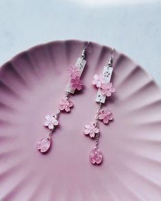 Cherry Blossom Themed Outfit, Japanese Style Earrings, Cute Pink Earrings, Cherry Blossom Accessories, Handmade Kawaii Silver Earrings, Handmade Silver Kawaii Earrings, Cute Pink Jewelry, Pink Accessories Outfit, Sakura Accessories