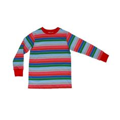 Child's Rainbow Stripe Good Buddy Horror Shirt Fun Long Sleeve T-shirt For Playtime, Playful Green Tops For Sleepover, Fun Long Sleeve Cotton Shirt, Playful Multicolor Tops For Loungewear, Fun Red Tops For Fall, Spring Long Sleeve Tops For Sleepover, Fun Cotton Tops For Bedtime, Fun Multicolor Long Sleeve Sleepwear, Playful Multicolor Long Sleeve Sleepwear