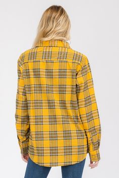 Oversized Plaid FlannelAll over patternFlat collarDual chest pockets with button closuresButton up front. Long sleevesBoyfriend FitChest Pockets60% Polyester 40% CottonMade In: CHINASize Measurement (inch): S: 20.5 (Bust), 21.0 (Waist), null (Hips), 29.5 (Length) M: 21.5 (Bust), 22.0 (Waist), null (Hips), 30.0 (Length) L: 22.5 (Bust), 23.0 (Waist), null (Hips), 30.5 (Length) XL: 23.5 (Bust), 24.0 (Waist), null (Hips), 31.3 (Length) 2XL: 25.0 (Bust), 25.5 (Waist), null (Hips), 32.0 (Length) 3XL: Plaid Collared Shacket With Snap Buttons, Collared Plaid Shacket With Snap Buttons, Long Sleeve Flannel Shirt With Snap Buttons For Fall, Relaxed Fit Flannel Shirt With Spread Collar For Fall, Oversized Fall Shirt With Buttoned Pockets, Oversized Shirt With Buttoned Pockets For Fall, Fall Flannel Shirt With Spread Collar, Fall Plaid Top With Placket, Trendy Collared Flannel Shirt With Button Closure