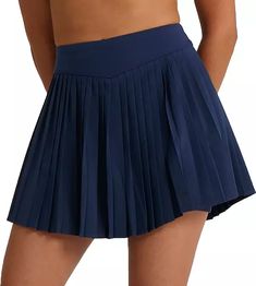 Bad Birdie Women's 13" Double Down Golf Skort Navy Fitted Sporty Skort, Sporty Fitted Navy Skort, Golf Skort With Built-in Shorts, Solid Tennis Skort With Built-in Shorts, Stretch Golf Skort With Built-in Shorts, Fitted Navy Skort For Sports, 4-way Stretch Tennis Skirt With Short Inseam, Short Tennis Skirt For Sports, Solid Short Tennis Skirt For Sports