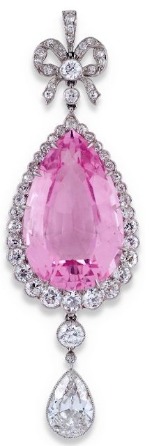 Edwardian pink beryl and diamond pendant. - Diamonds in the Library : Diamonds in the Library Pink Topaz, Harry Winston, Think Pink, Pear Shaped Diamond, Diamond Pendant Necklace, Drop Pendant