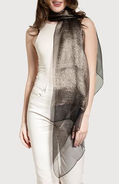 Shimmering metallic silk threads add gorgeous luster to an event-ready wrap. 70" x 28" 100% silk Dry clean Imported Long Silk Scarf, Bolero Wedding, Hollywood Glam, Silk Thread, Silk Scarf, Extra Long, Nordstrom Rack, Scarf Accessory, Dry Clean