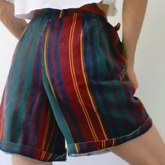 rainbow striped shorts rainbow colorful stripes shorts multi colored stripes college shorts #womensshorts #rainbowshorts #stripedshorts #stripes #stripesshorts #collegeshorts Striped High Waisted Summer Shorts, Striped High Waist Shorts For Summer, High Waisted Striped Shorts For Summer, High Waist Striped Shorts For Summer, Fitted Vertical Stripes Shorts, Green Bottoms With Vertical Stripes For Summer, Green Vertical Stripes Bottoms For Summer, High-waisted Vertical Stripes Shorts For Summer, Casual Striped Knee-length Bottoms