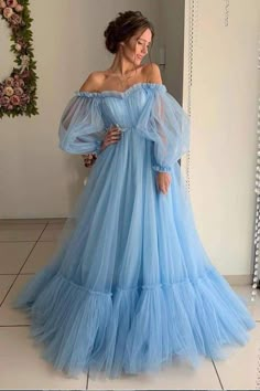 Blue Tulle Prom Dress, Tulle Prom Dress Long, Prom Dresses Elegant, 파티 드레스, Tulle Evening Dress, Long Sleeve Prom, Blue Wedding Dresses, Blue Tulle, فستان سهرة