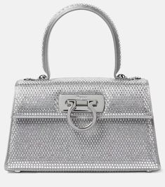 Iconic crystal-embellished tote bag in silver - Ferragamo | Mytheresa Suede Tote Bag, Bridal Bag, Womens Designer Bags, Suede Tote, Denim Tote Bags, Raffia Bag, Leather Bucket Bag, Leather Messenger Bag