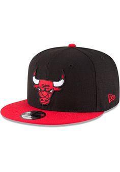 the chicago bulls black and red new era 59fifty fitted hat is shown