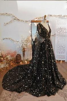 Unique Birthday Dress, Birthday Dress Designs, Meadow Dress, Celestial Dress, Black Wedding Gowns, Gossamer Wings, Moon Wedding, Celestial Wedding, Goth Wedding