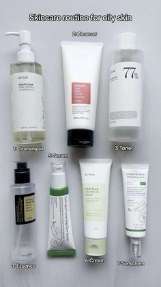 Haut Routine, Korean Skin Care Secrets, Routine For Oily Skin, Acne Prone Skin Care, Skincare For Oily Skin, Skin Care Basics, Oily Skin Care Routine, Cleanser For Oily Skin, Skin Care Routine Order